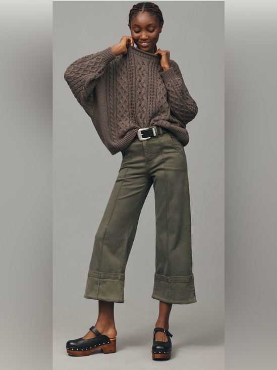 Pilcro Pants - Pilcro Olive Wide Leg Cuffed Pants size 29